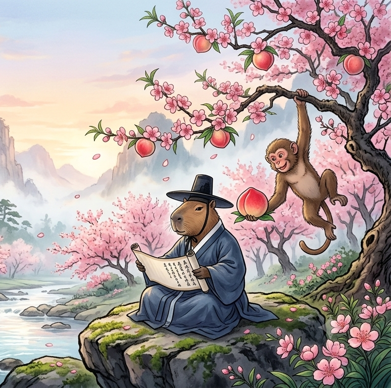 혼자 사주 보기 카피바라 일러스트